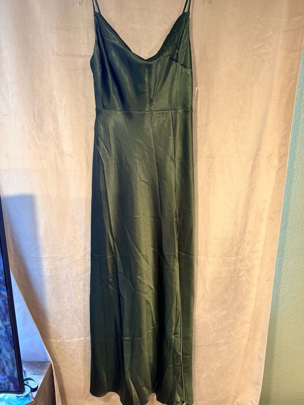 Birdy Grey Lisa Shiny Satin Bridesmaid Dress Olive Size L